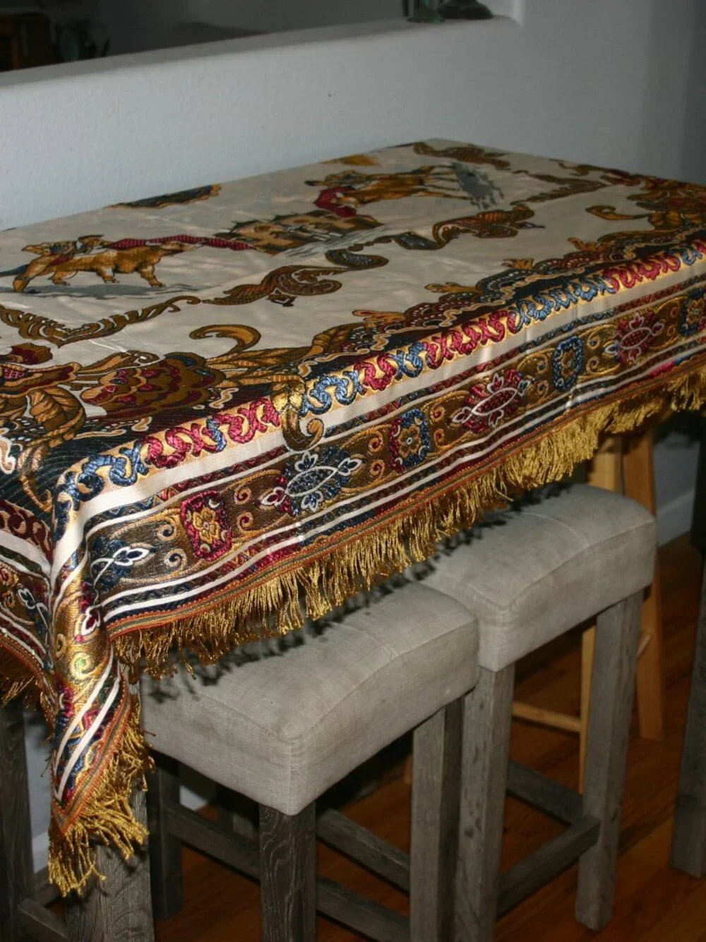 VTG Embroidered Tapestry Table Cloth Bull Fighters 58 